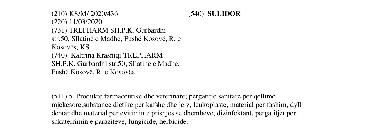 Zëri i markës SULIDOR në buletin
