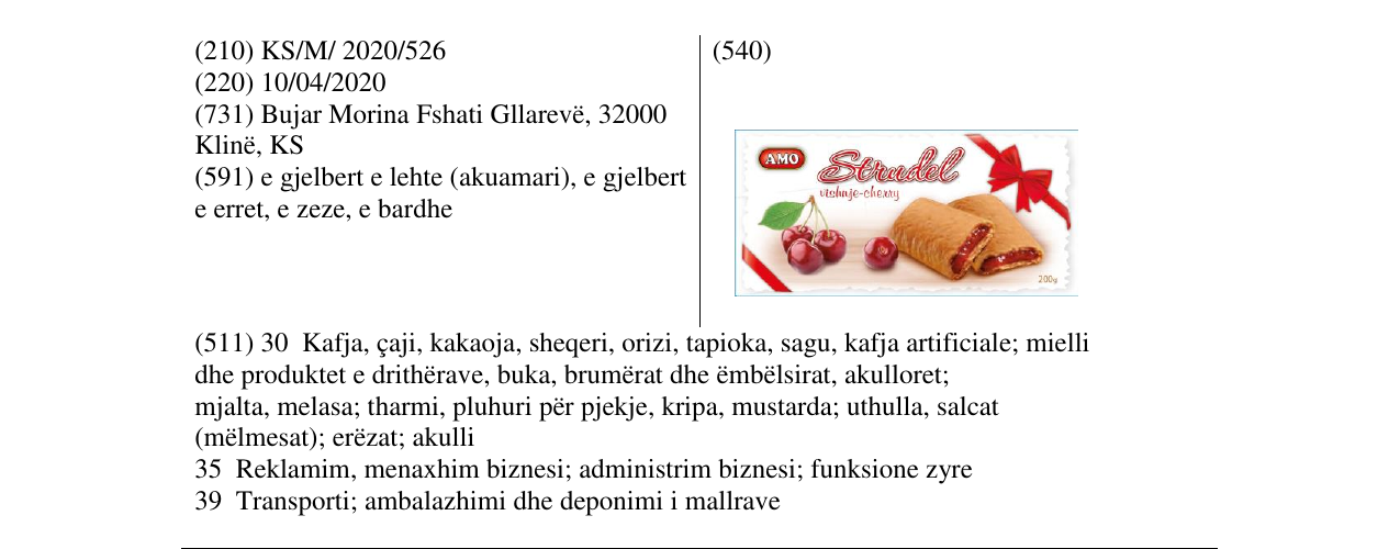 Zëri i markës STRUDEL vishnje në buletin