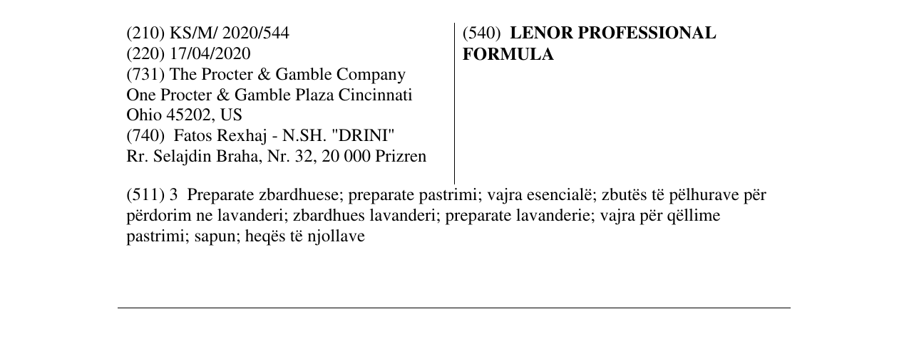 Zëri i markës LENOR PROFESSIONAL FORMULA në buletin