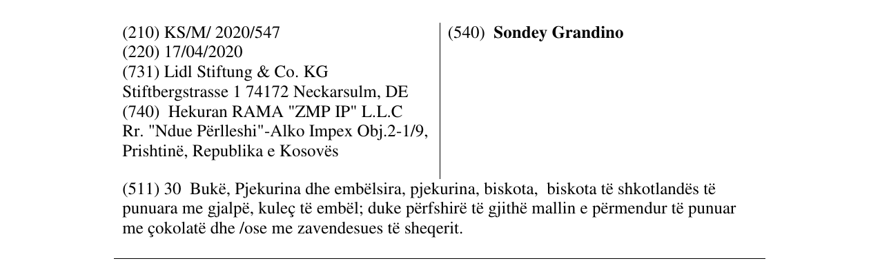Zëri i markës Sondey Grandino në buletin