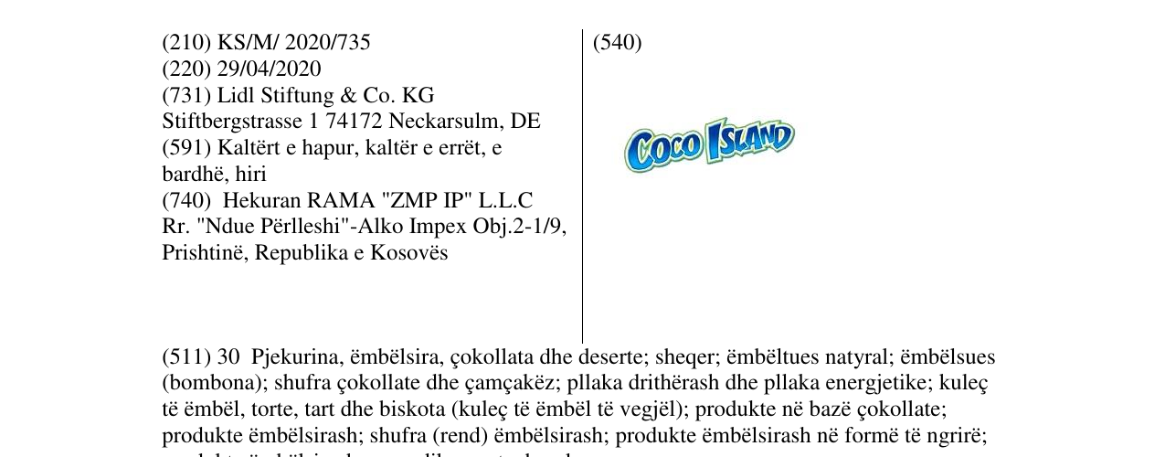 Zëri i markës COCO ISLAND në buletin