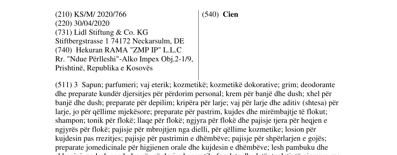 Zëri i markës Cien në buletin
