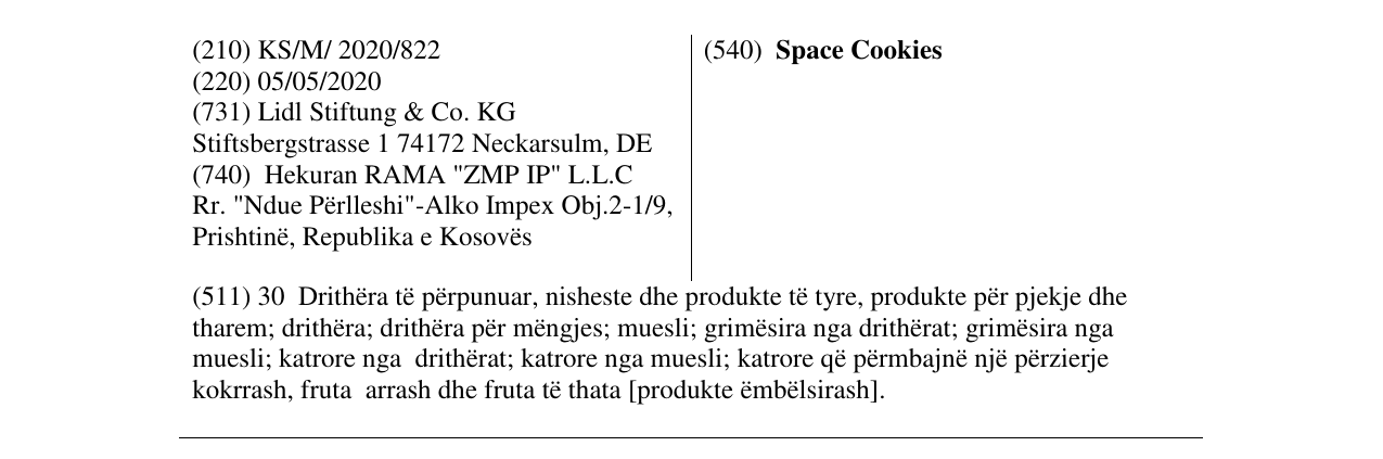 Zëri i markës Space Cookies në buletin