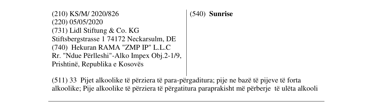 Zëri i markës Sunrise në buletin