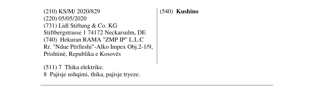 Zëri i markës Kushino në buletin