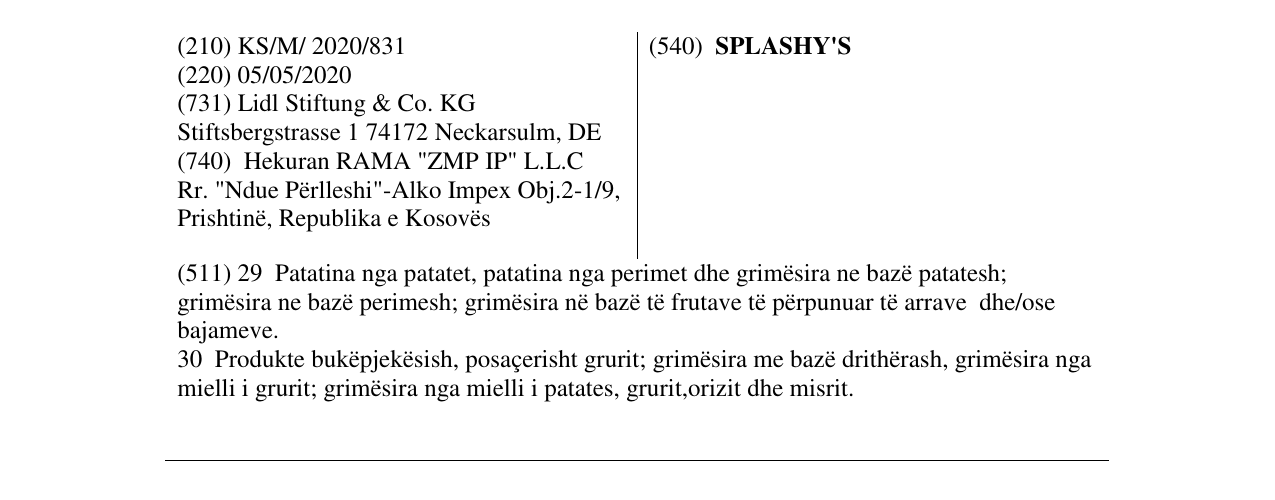 Zëri i markës SPLASHY'S në buletin