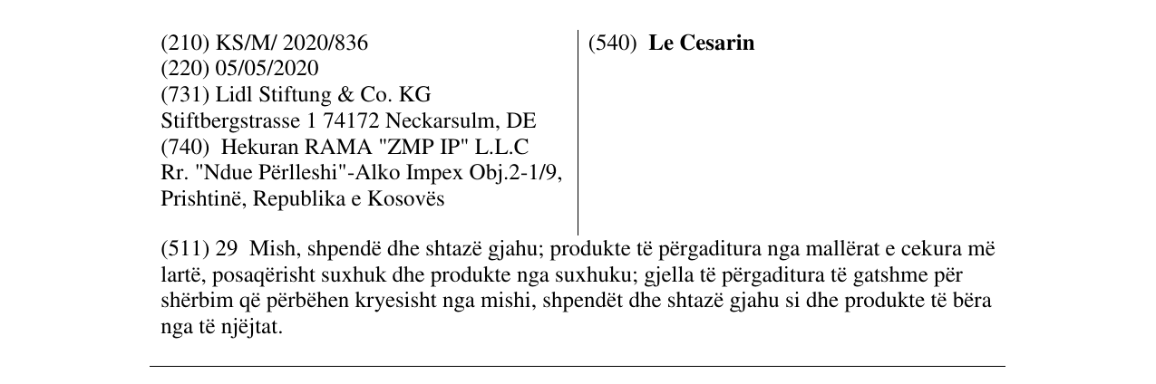 Zëri i markës Le Cesarin në buletin