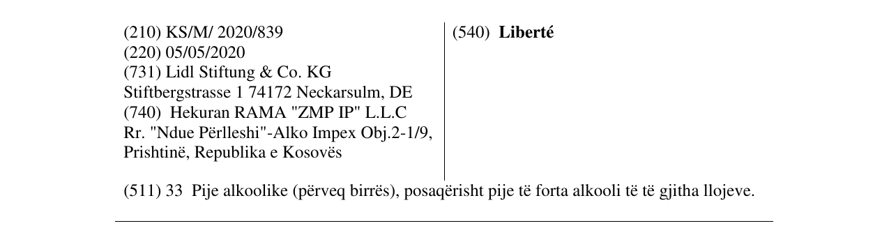 Zëri i markës Liberté në buletin