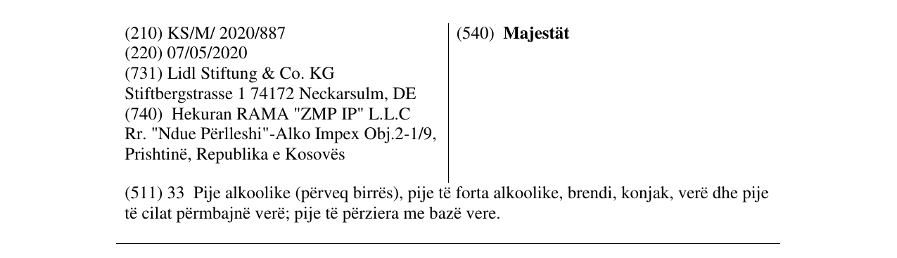 Zëri i markës Majestät në buletin
