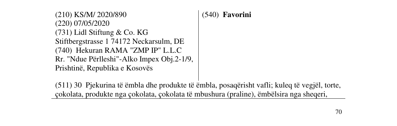 Zëri i markës Favorini në buletin