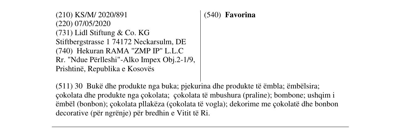 Zëri i markës Favorina në buletin