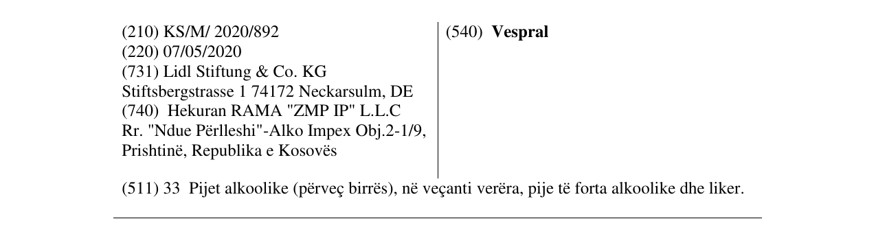 Zëri i markës Vespral në buletin