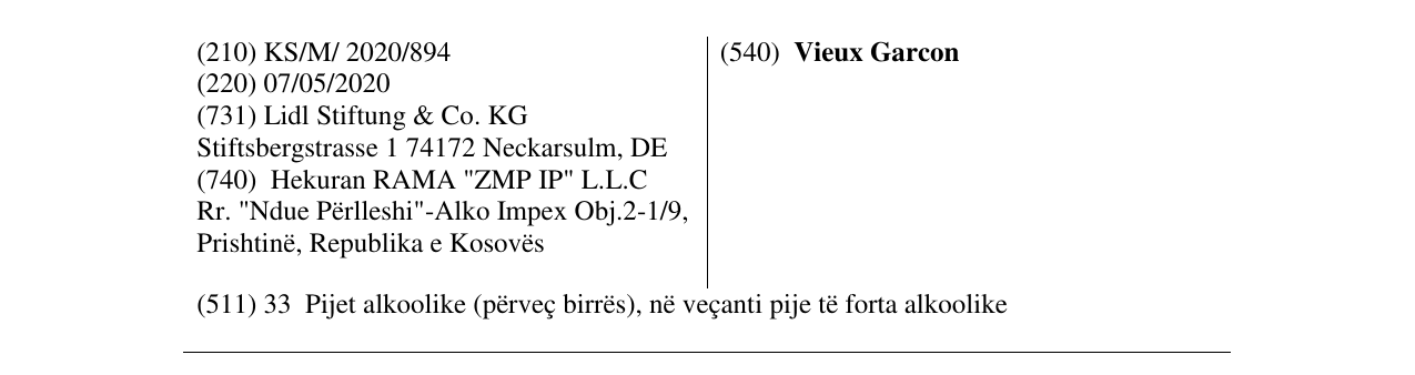 Zëri i markës Vieux Garcon në buletin
