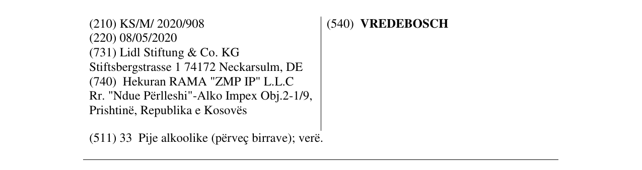 Zëri i markës VREDEBOSCH në buletin