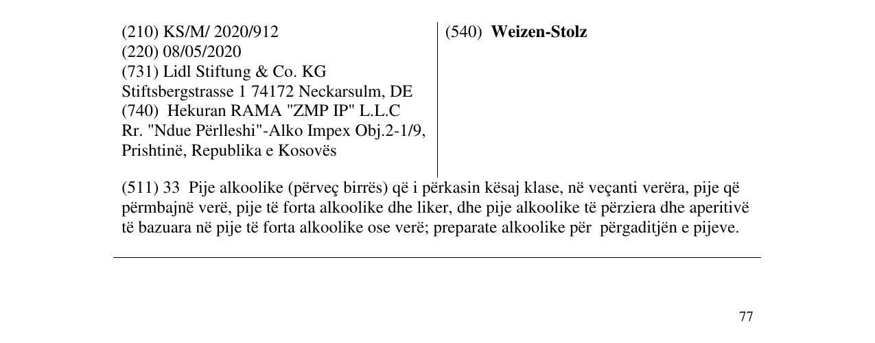 Zëri i markës Weizen-Stolz në buletin