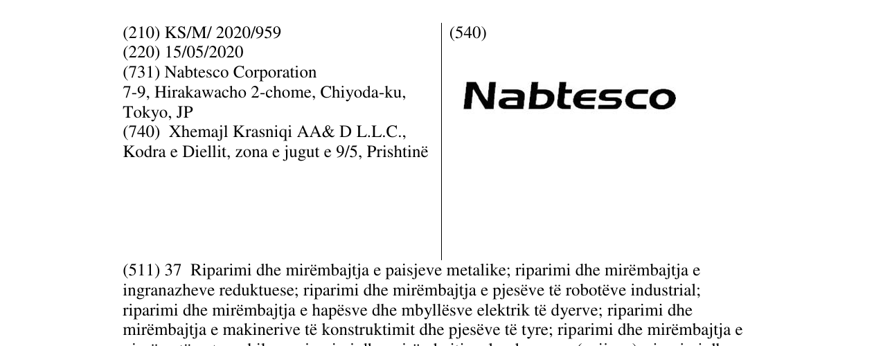Zëri i markës nabtesco në buletin