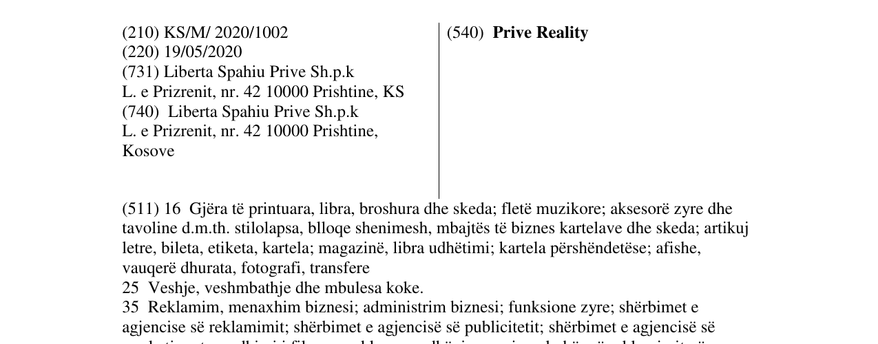 Zëri i markës Prive Reality në buletin