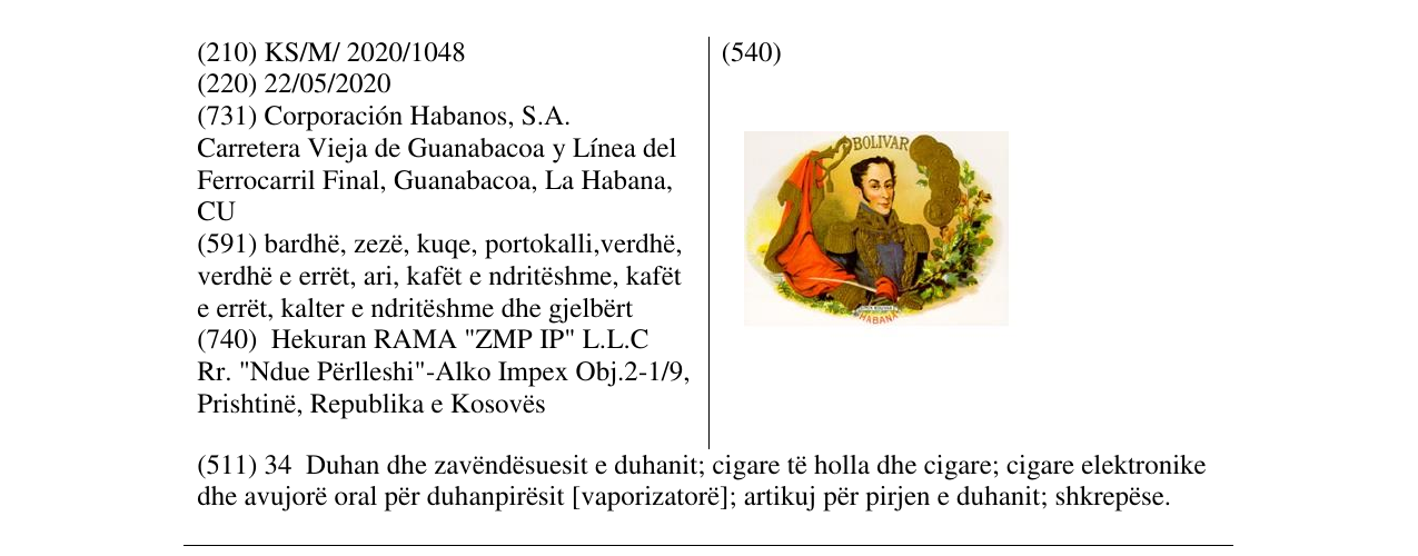Zëri i markës BOLIVAR në buletin