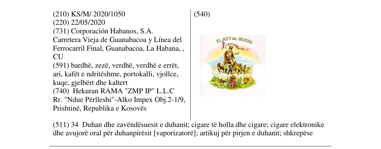 Zëri i markës EL REY DEL MUNDO në buletin