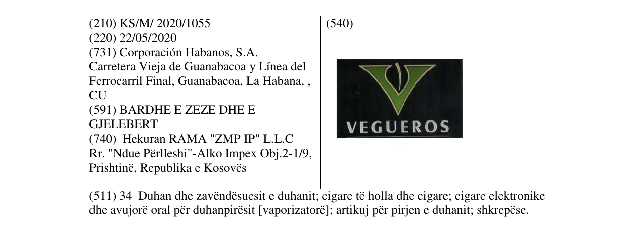 Zëri i markës VEGUEROS në buletin