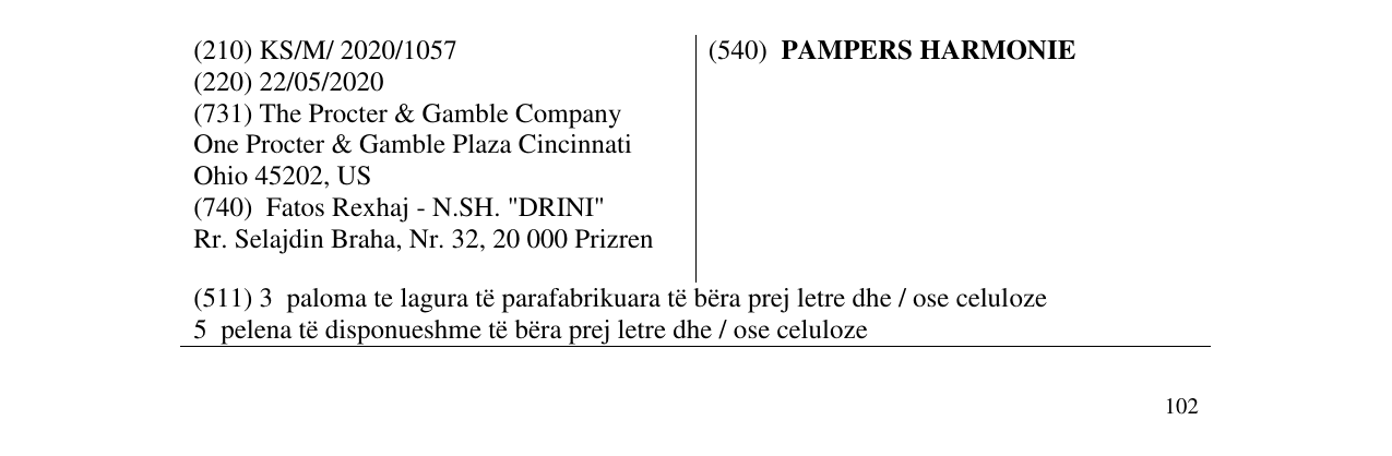 Zëri i markës PAMPERS HARMONIE në buletin