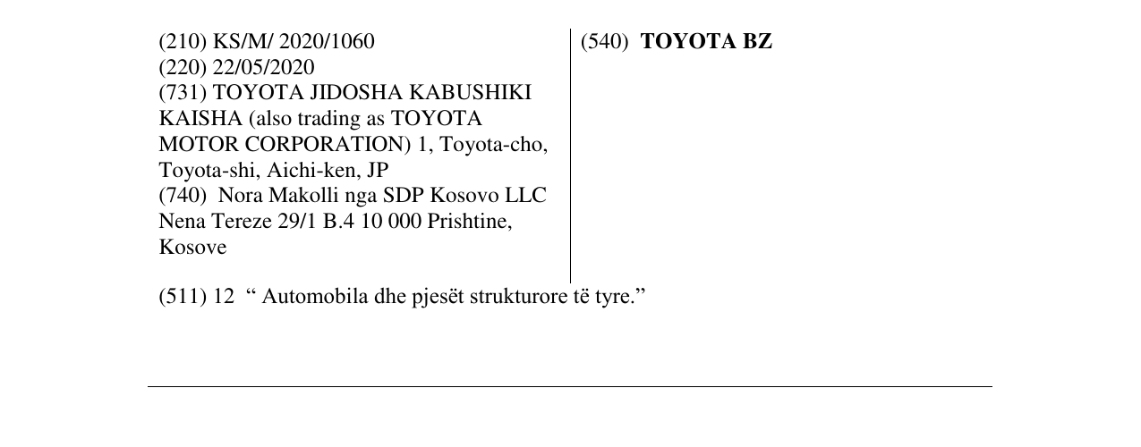 Zëri i markës TOYOTA BZ në buletin