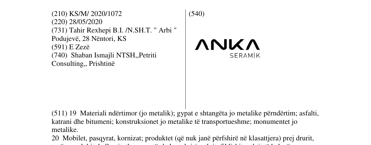 Zëri i markës ANKA SERAMIK në buletin
