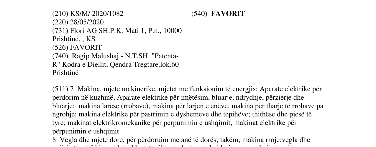 Zëri i markës FAVORIT në buletin