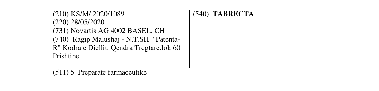 Zëri i markës TABRECTA në buletin