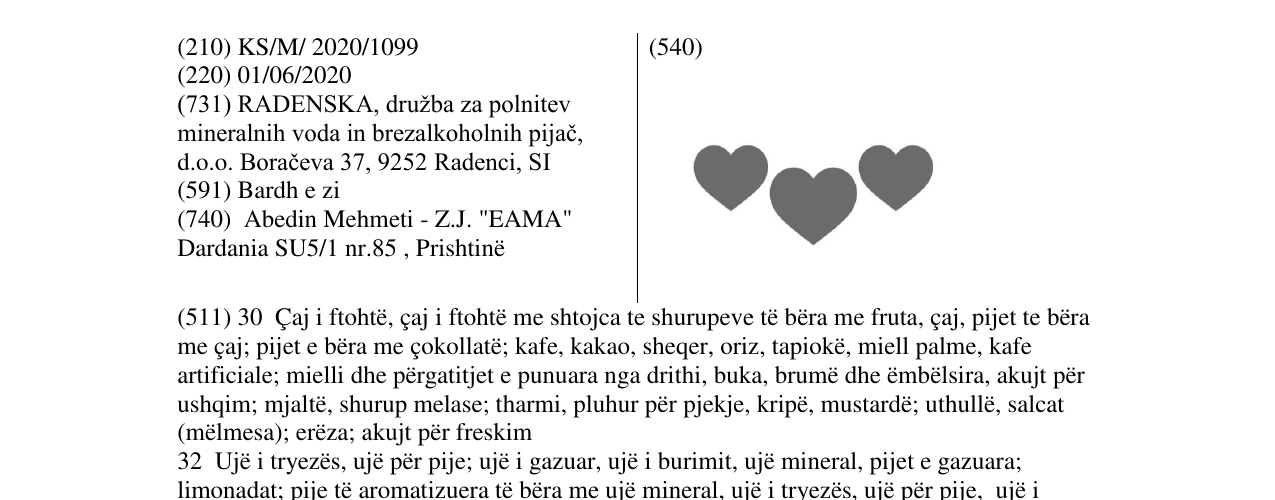 Zëri i markës RADENSKA në buletin