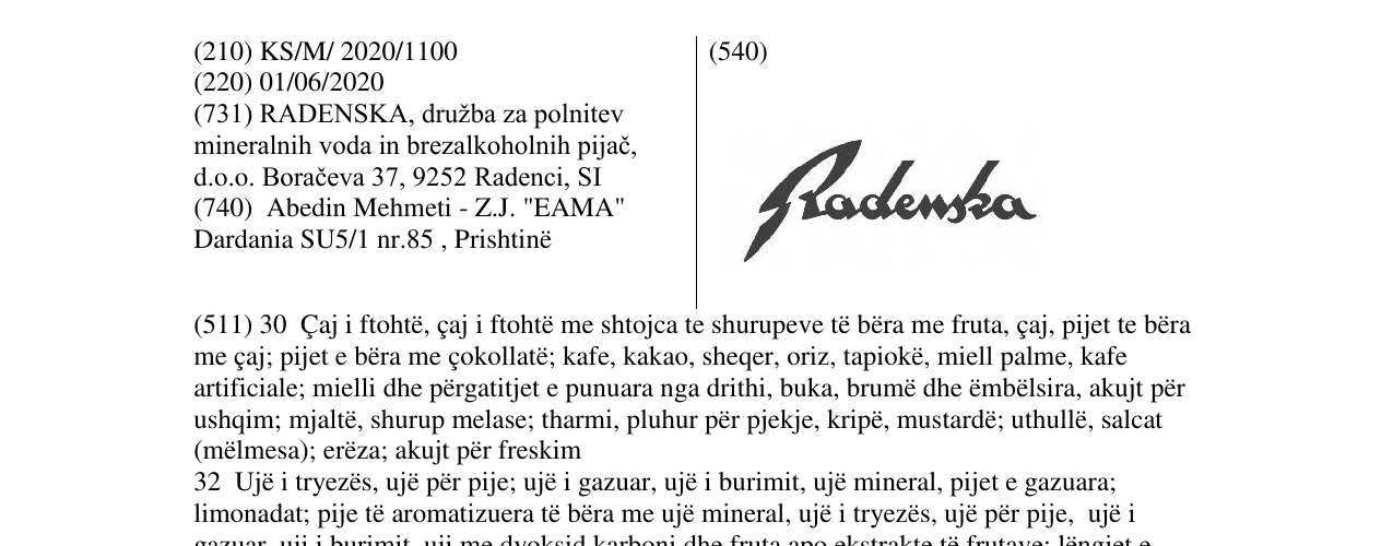 Zëri i markës Radenska në buletin