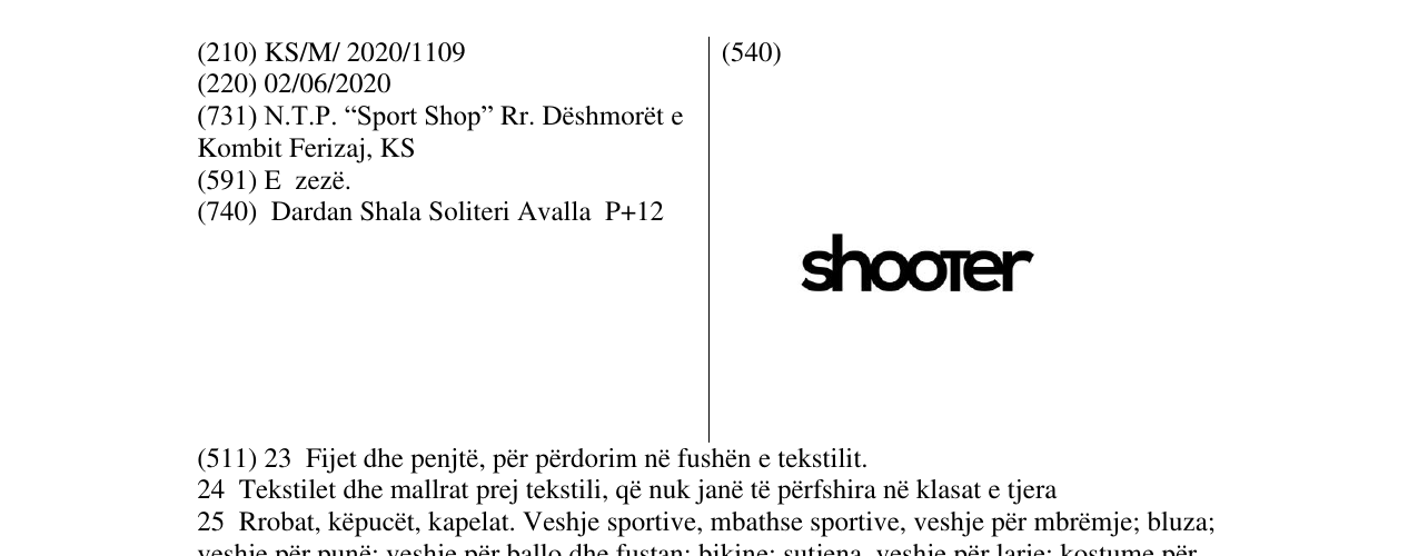 Zëri i markës SHOOTER në buletin
