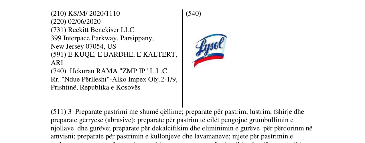 Zëri i markës LYSOL në buletin