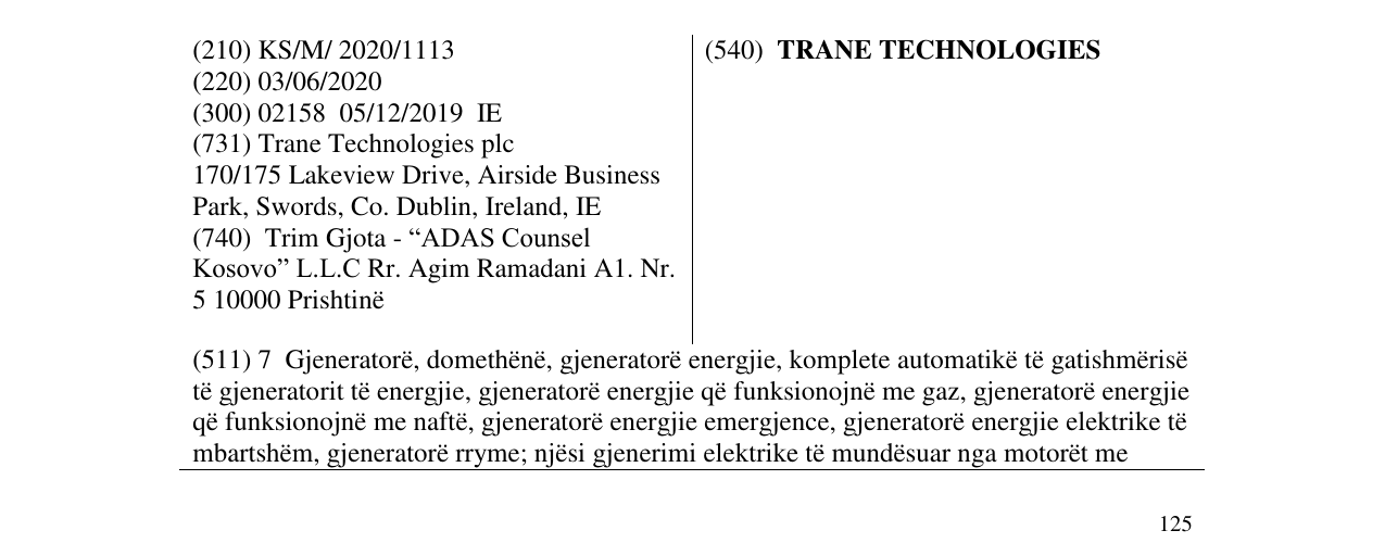 Zëri i markës TRANE TECHNOLOGIES në buletin