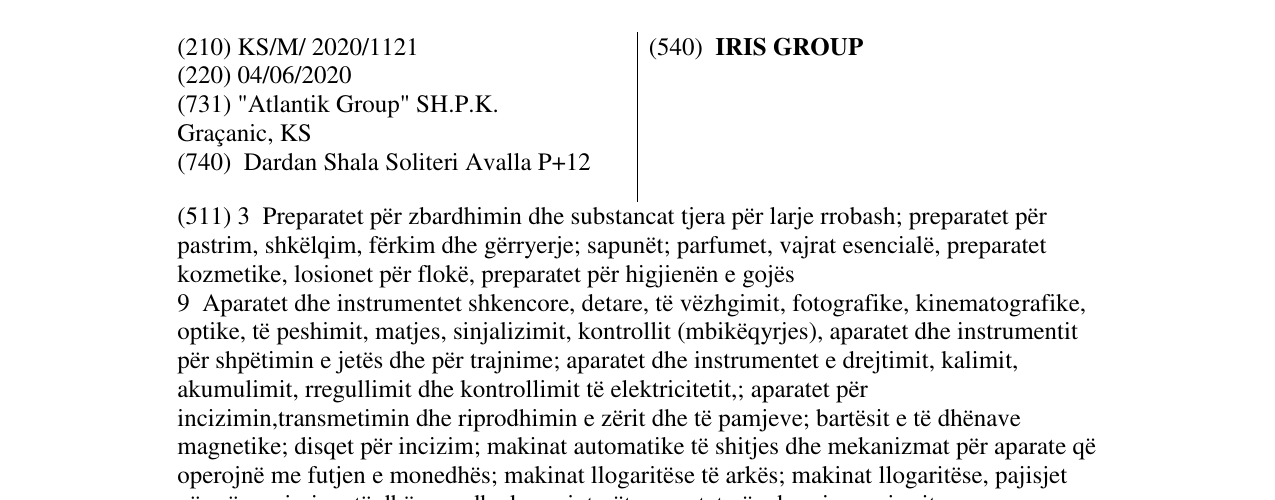 Zëri i markës IRIS GROUP në buletin