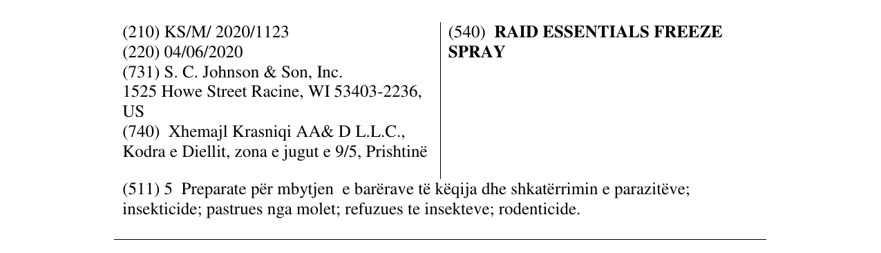 Zëri i markës RAID ESSENTIALS FREEZE SPRAY në buletin
