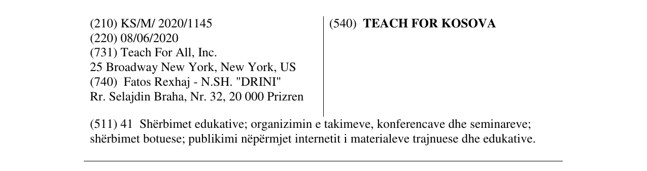 Zëri i markës TEACH FOR KOSOVA në buletin