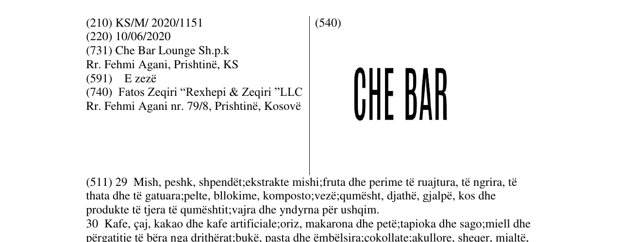 Zëri i markës CHE BAR në buletin