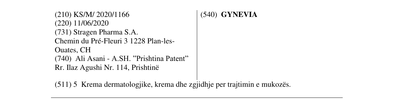Zëri i markës GYNEVIA në buletin