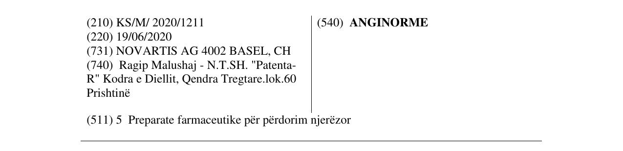 Zëri i markës ANGINORME në buletin