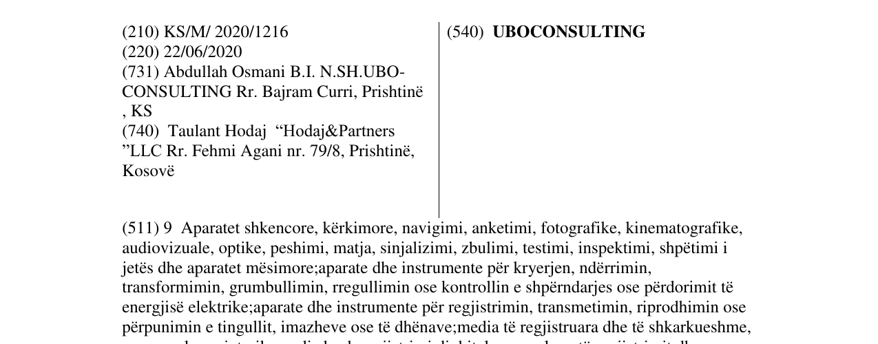 Zëri i markës UBOCONSULTING në buletin