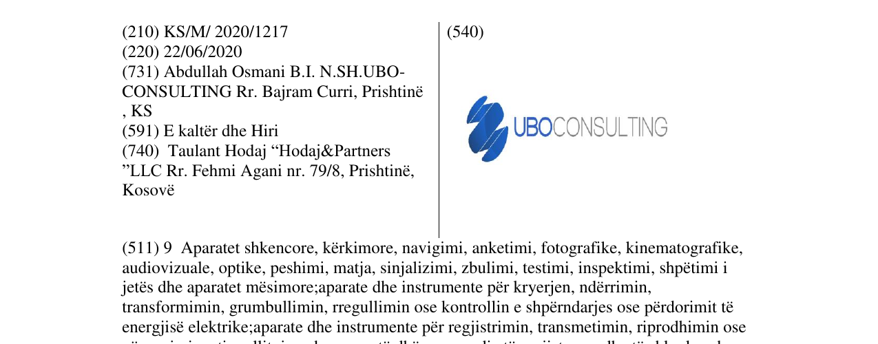 Zëri i markës UBOCONSULTING në buletin