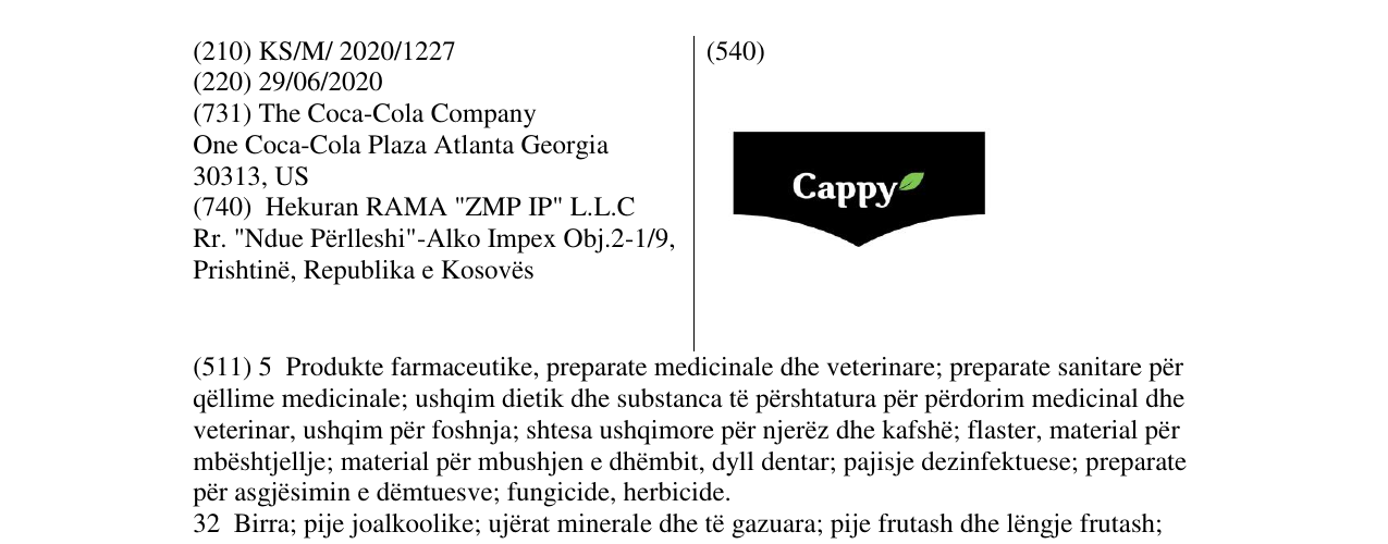 Zëri i markës Cappy në buletin