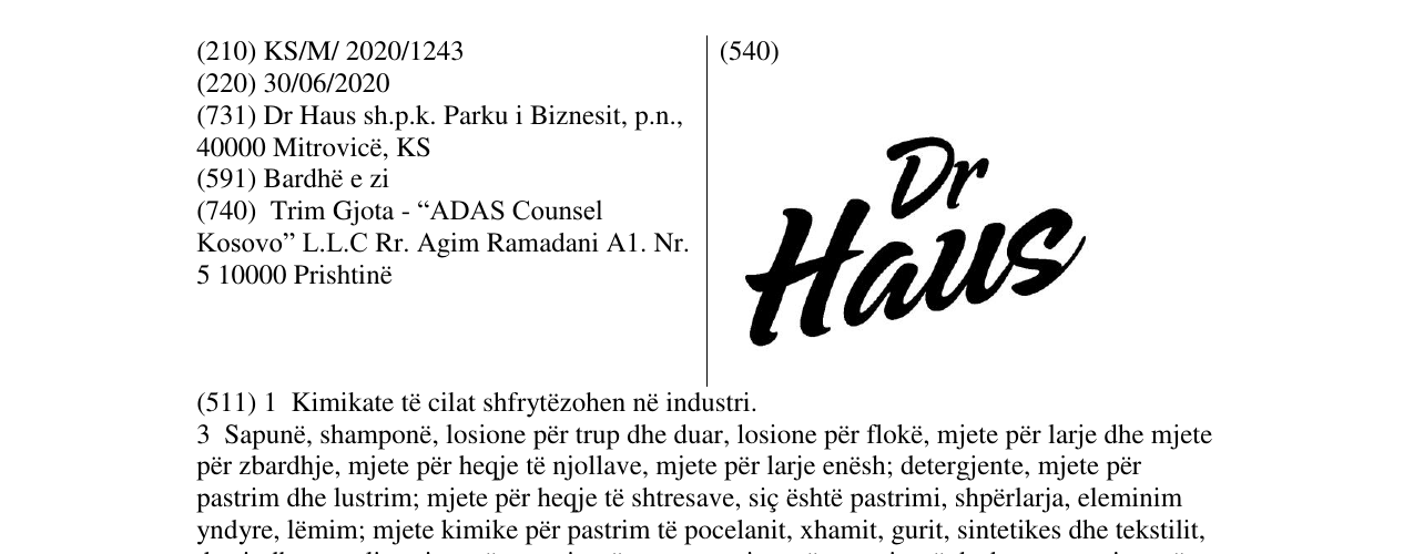 Zëri i markës DR, HAUS në buletin