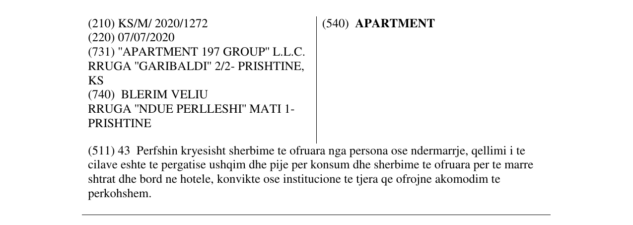Zëri i markës APARTMENT në buletin