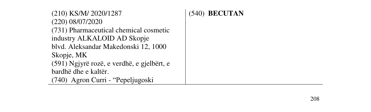 Zëri i markës BECUTAN në buletin