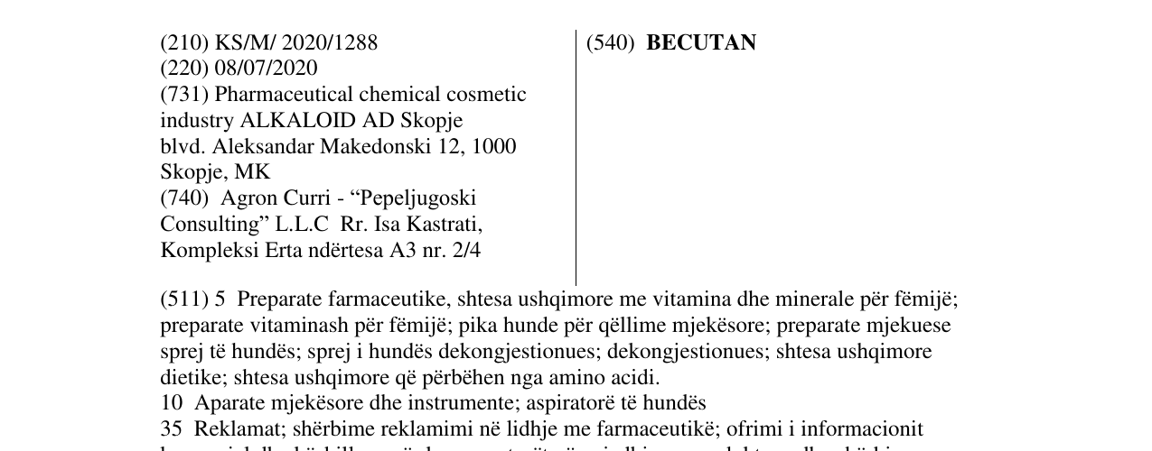 Zëri i markës BECUTAN në buletin