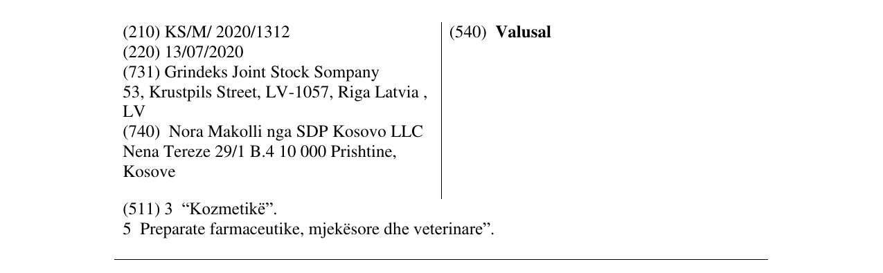 Zëri i markës Valusal në buletin
