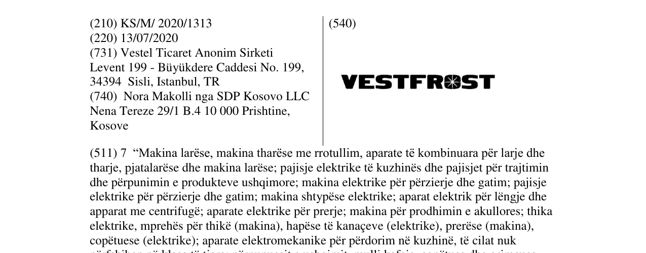 Zëri i markës VESTFROST në buletin