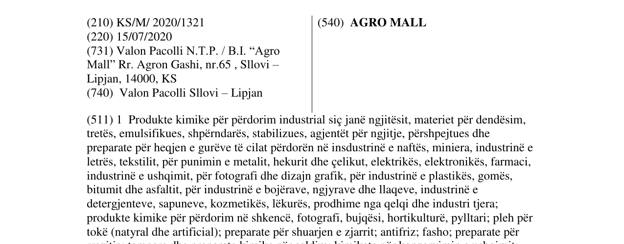Zëri i markës AGRO MALL në buletin